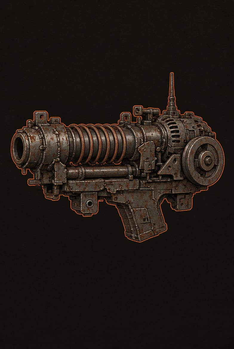 Coilgun, Jury-Rigged — salvage tag art