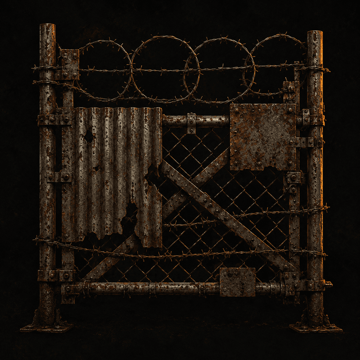 Barbed Perimeter Fence — salvage tag art